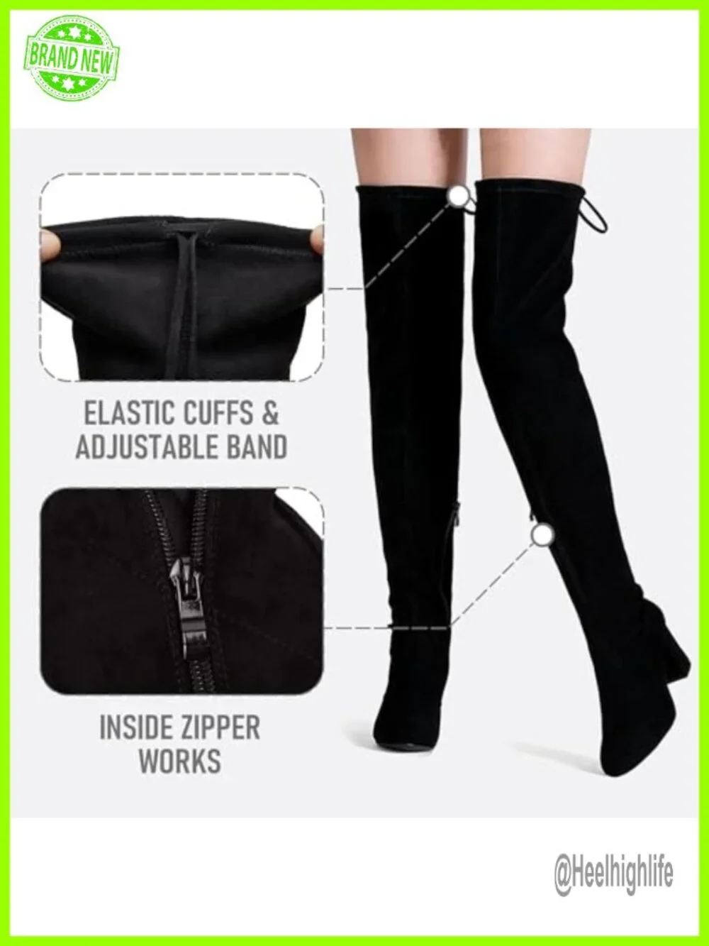 Over the Knee Suede Boots with Chunky Heel and Inner Zipper